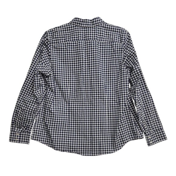 Lands End Womens Houndstooth Button-Up Shirt 12P Long Sleeve 100% Cotton Navy/Wh - Picture 2 of 6